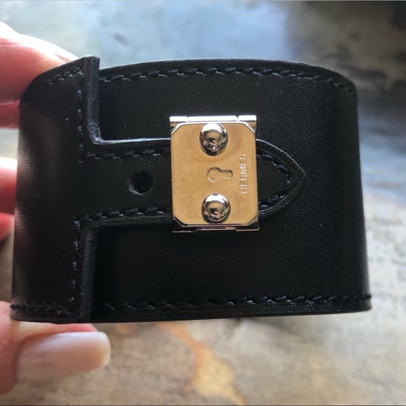 Hermes Jewelry - Authentic Hermès black leather cuff